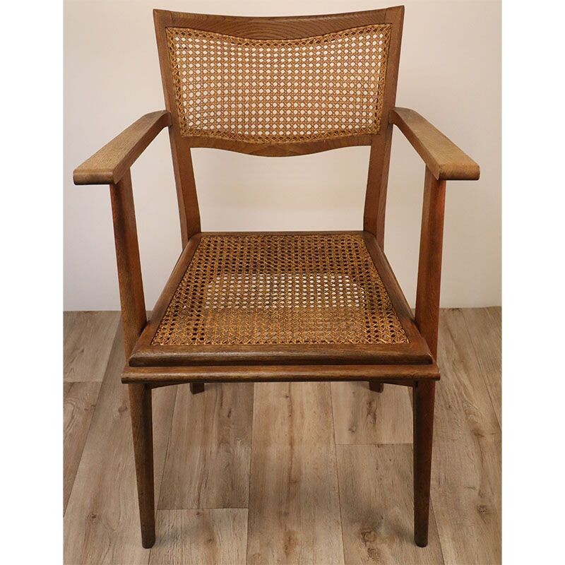 Vintage armchair in wood and wickerwork 1950