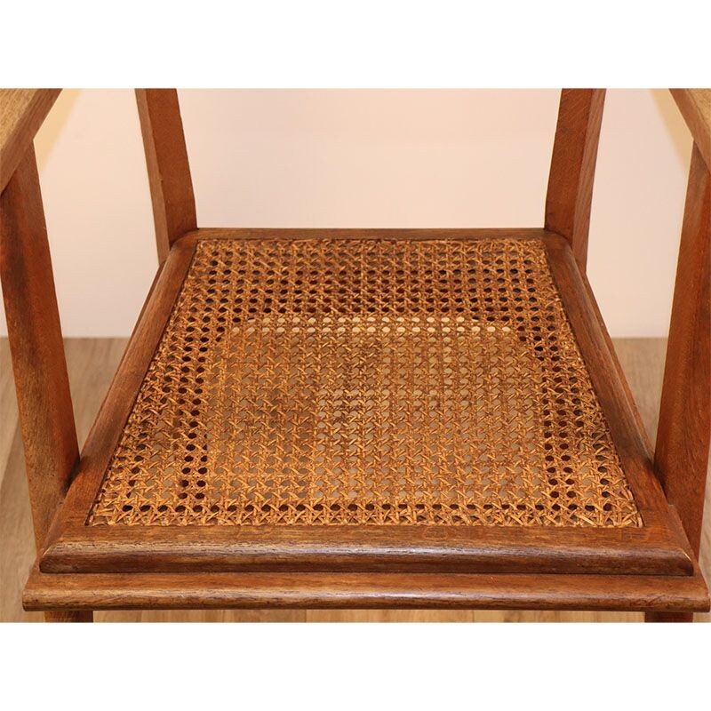 Vintage armchair in wood and wickerwork 1950