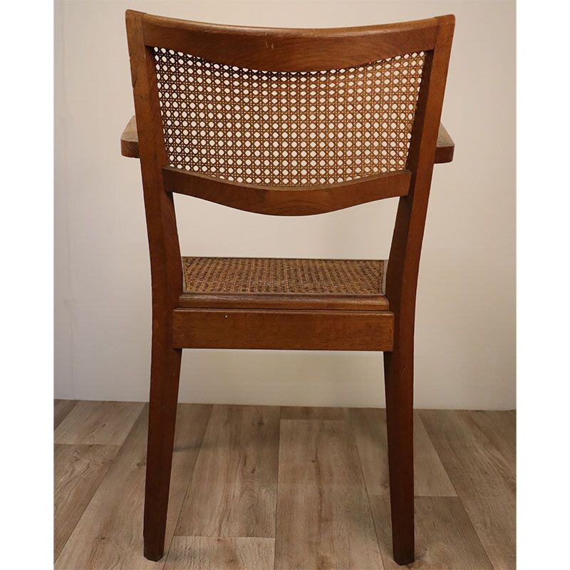 Fauteuil vintage en bois et cannage 1950