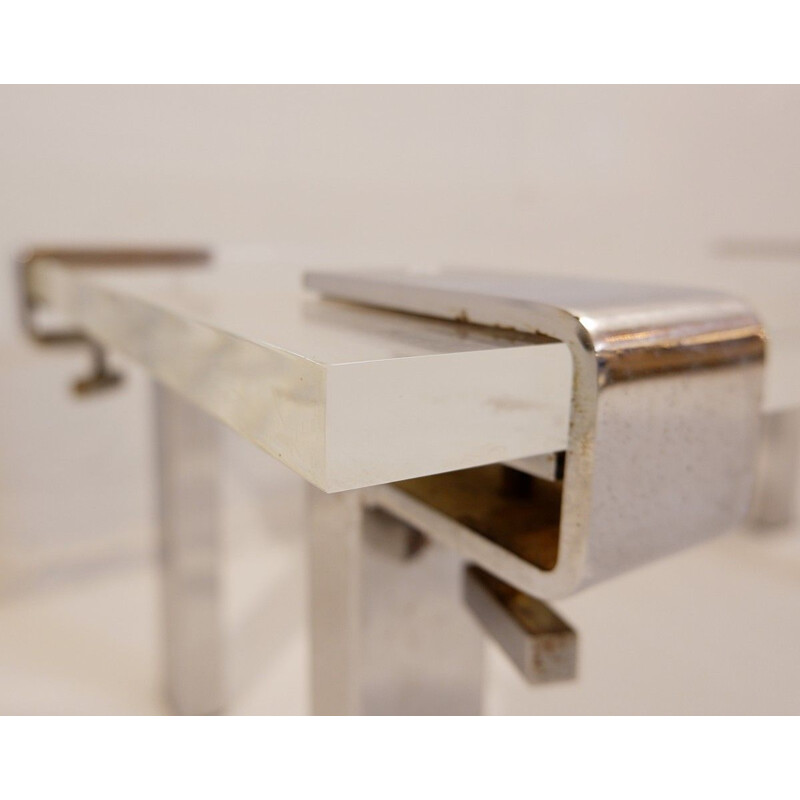 Vintage Coffee Table Model T 9 By François Arnal Chrome Metal Legs And Translucent Plexiglas Top