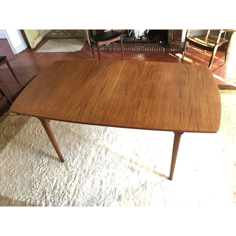 Table de salle à manger vintage en teck massif extensible 2 rallonges scandinave 1960