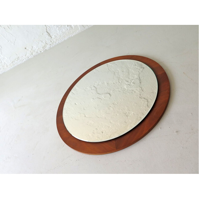 Vintage Round wooden frame mirror, 1970s