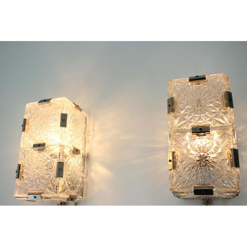 Set of 4 Midcentury Glass Wall or Ceiling Lamps, 1970s