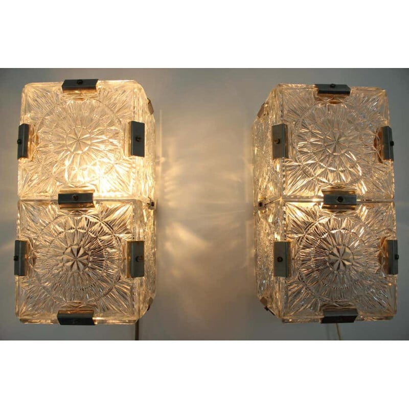 Set of 4 Midcentury Glass Wall or Ceiling Lamps, 1970s