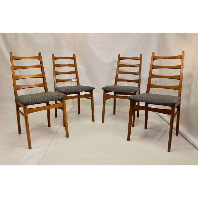 Set de 4 chaises vintage tissu texturé effet chevron gris foncé scandinave 1950