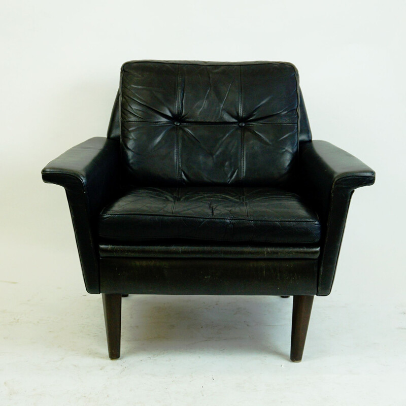 Fauteuil Vintage Black Leathrt et Rosewood Danois1950