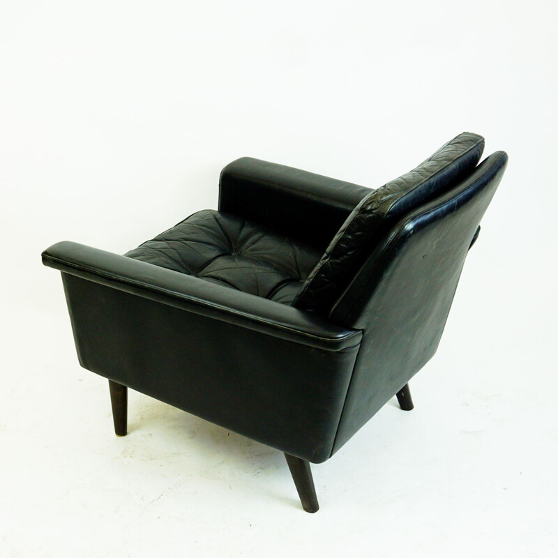 Vintage Black Leathrt and Rosewood Armchair Danish 1950s