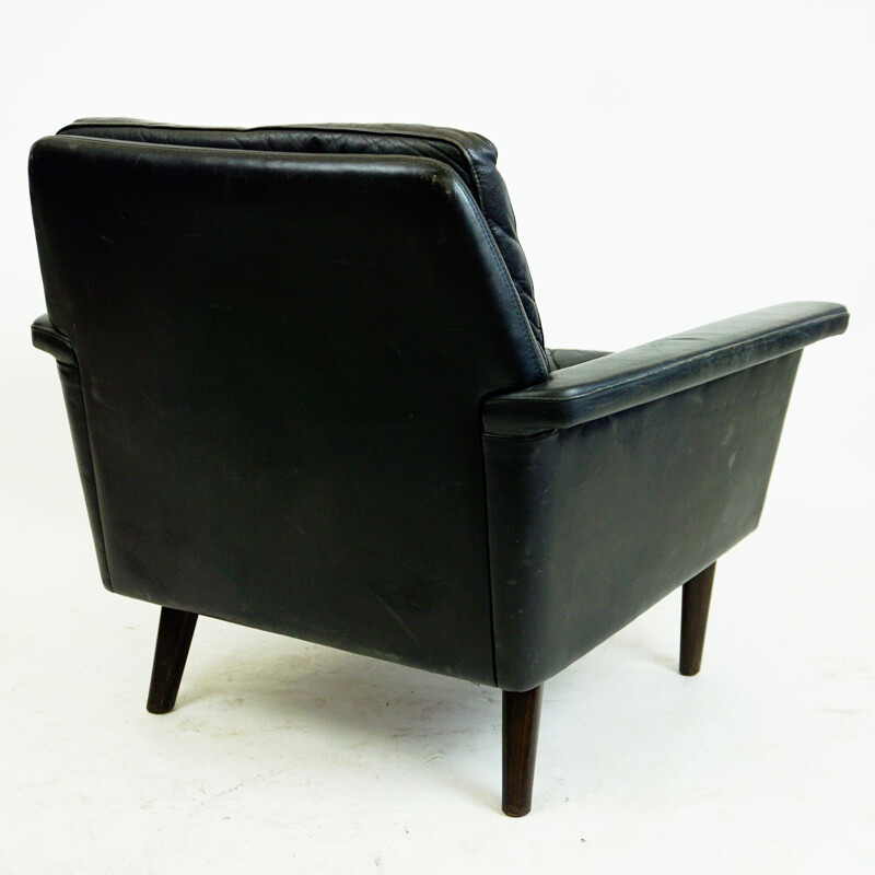 Fauteuil Vintage Black Leathrt et Rosewood Danois1950