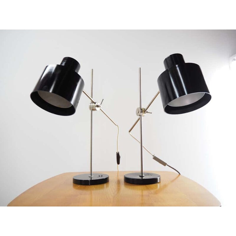 Pair of vintage industrial table lamps in black bakelite, Czechoslovakia 1970