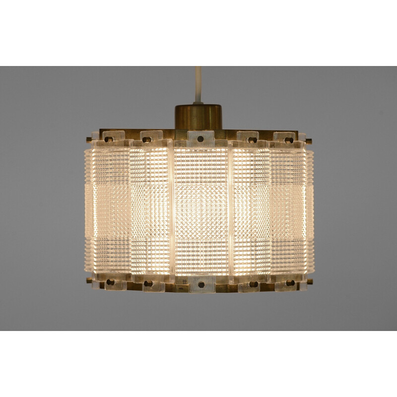 Vintage Brass and crystal pendant light by Carl Fagerlund for Orrefors. Sweden 1960s