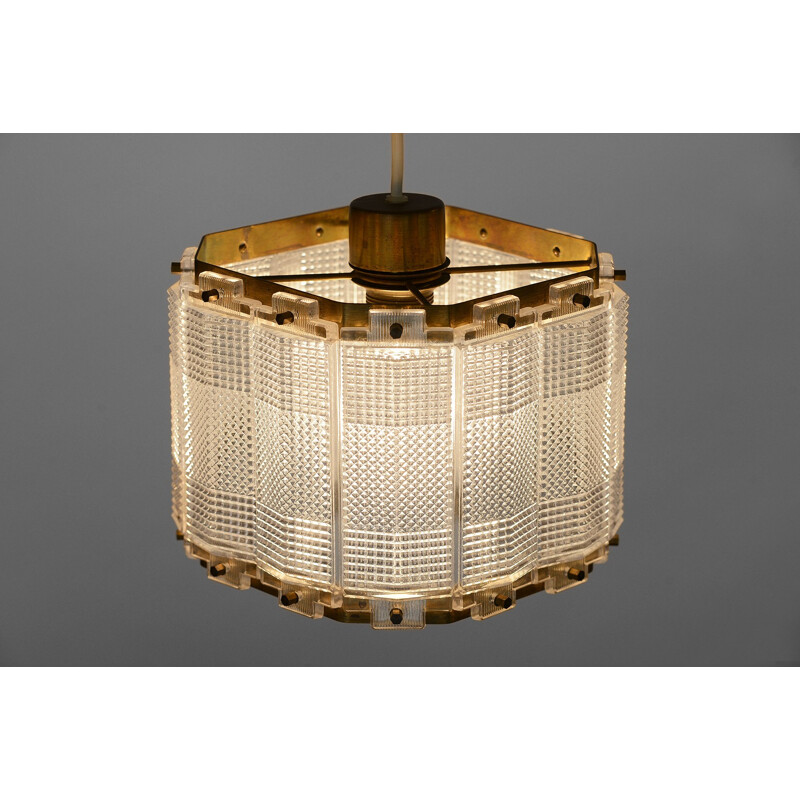 Vintage Brass and crystal pendant light by Carl Fagerlund for Orrefors. Sweden 1960s