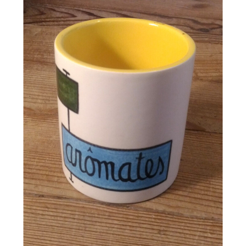 Vintage graphic pot with yellow interior from Elchinger