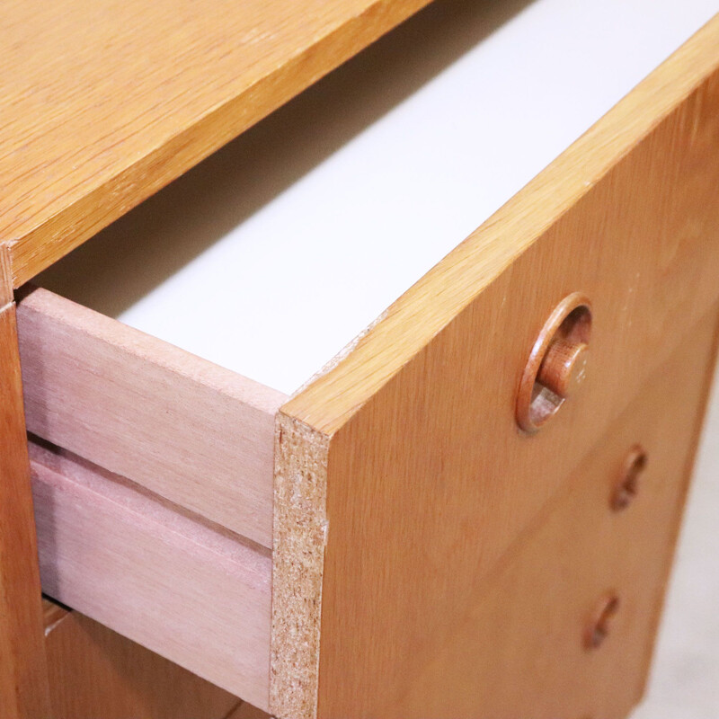 Vintage oak chest of drawers with beech legs danish