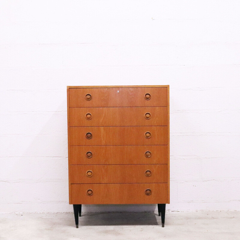 Vintage oak chest of drawers with beech legs danish