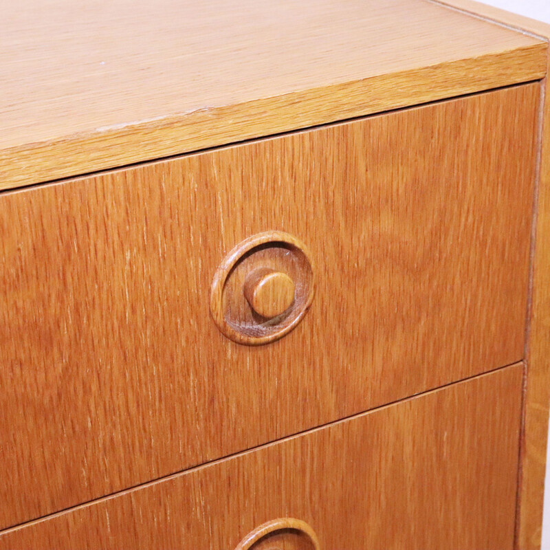 Vintage oak chest of drawers with beech legs danish