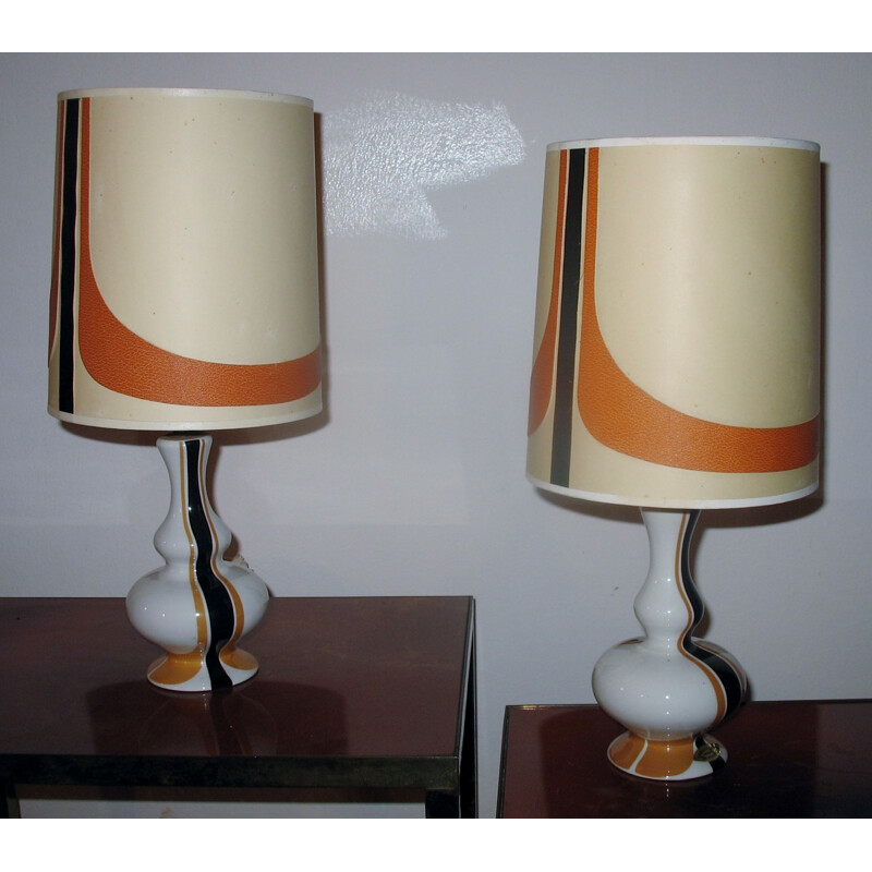 Pair of vintage porcelain lamps, France 1970