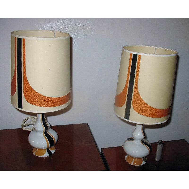 Pair of vintage porcelain lamps, France 1970