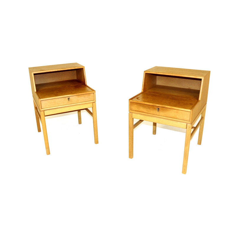 Pair of vintage oak bedside tables by Engström & Myrstrand