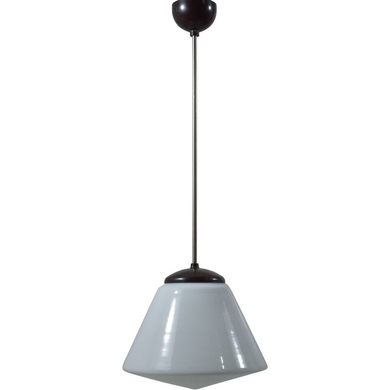 Vintage modernist hanging lamp, opaline glass, 1930