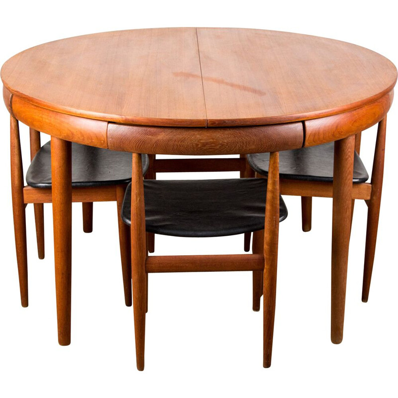 Vintage teak dining table and 4 chairs set model 63031 by Hans Olsen for Frem Rojle Danes 1964