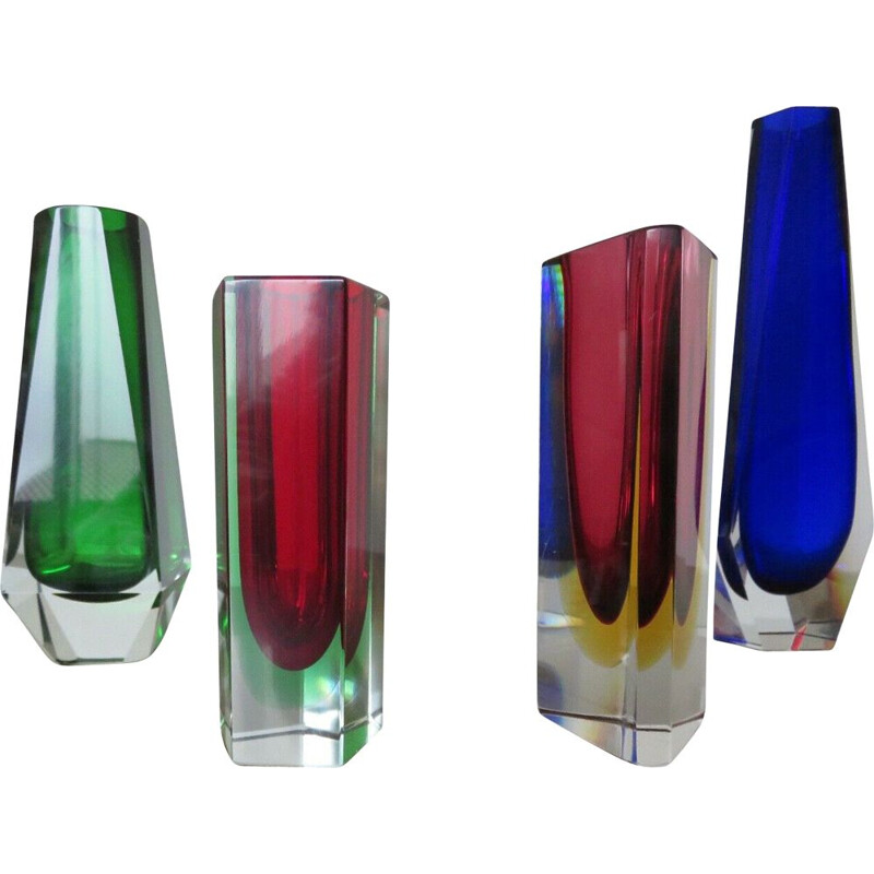 Series of 4 vintage vases sommerso murano Luigi Mandruzzato Italy 1960