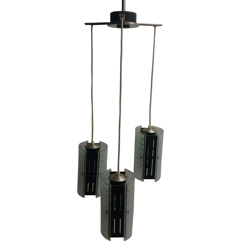 Vintage glass and metal chandelier, Czechoslovakia 1965