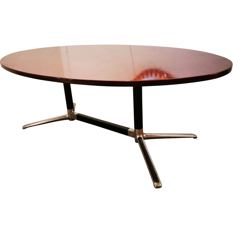 Vintage oval dining table in wood and metal 1970