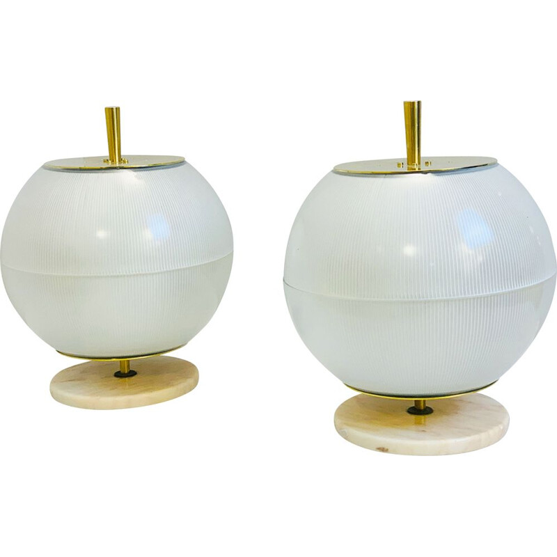 Pair of vintage brass and marble lamps from Galassia, Italy 1964