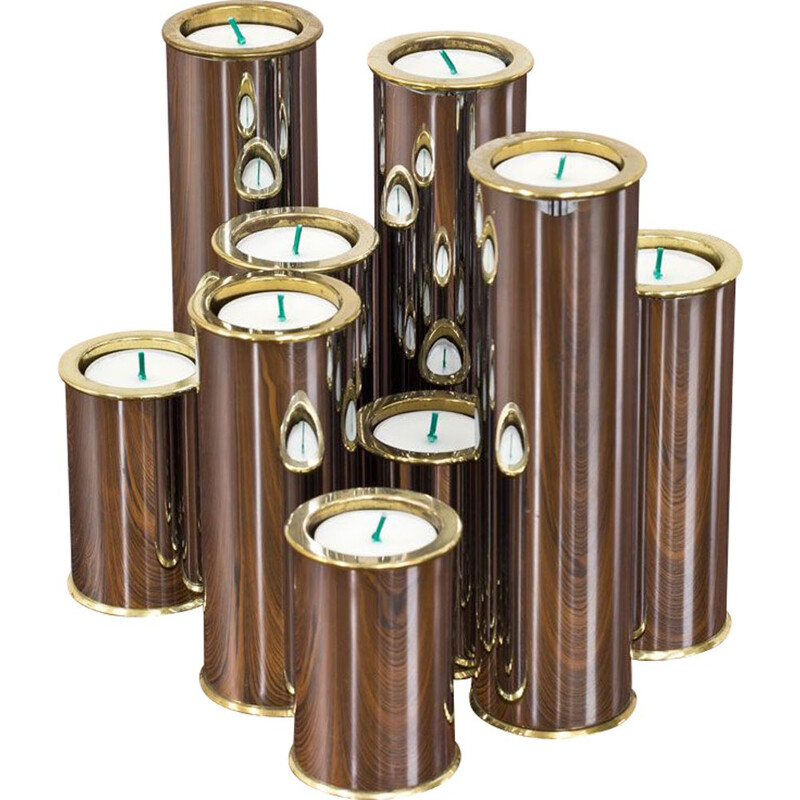 Set of 9 vintage brass and chrome candleholders by Staffan Englesson for Englesson 1970