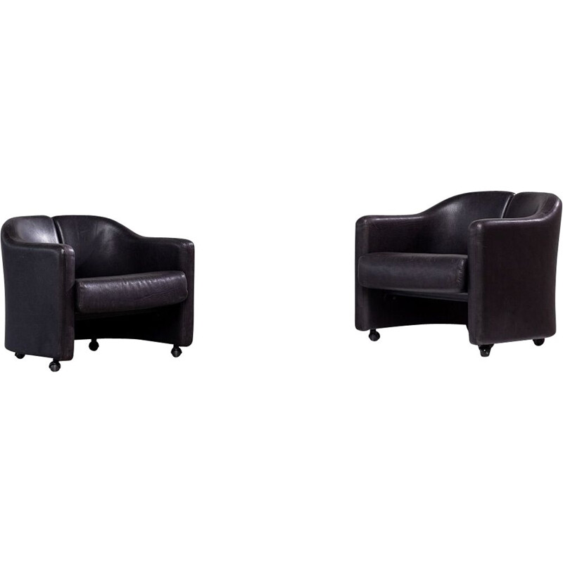 Paire de fauteuils lounge - cuir noir