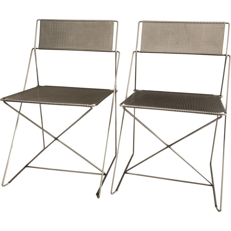 Pair of vintage chairs Nuova X Line by Niels Jorgen Haugesen , Italy 1970