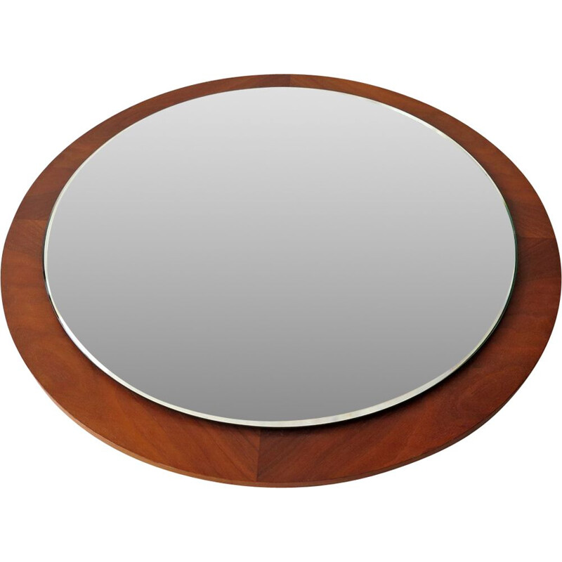 Vintage Round wooden frame mirror, 1970s