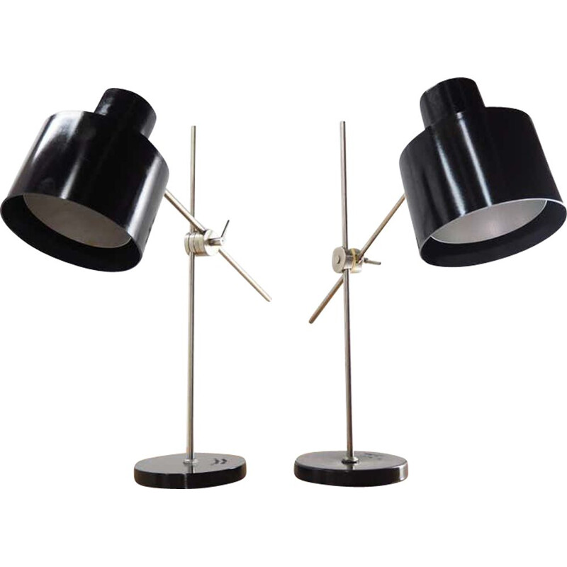 Pair of vintage industrial table lamps in black bakelite, Czechoslovakia 1970