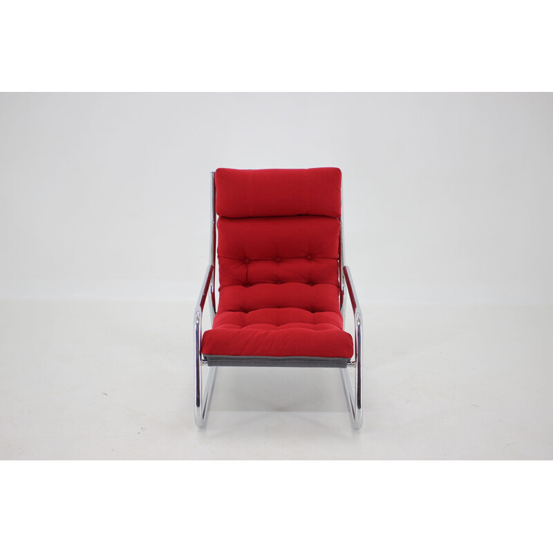 Vintage tubular steel armchair red chrome-plated, Czechoslovakia 1970