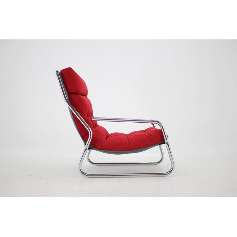 Vintage tubular steel armchair red chrome-plated, Czechoslovakia 1970