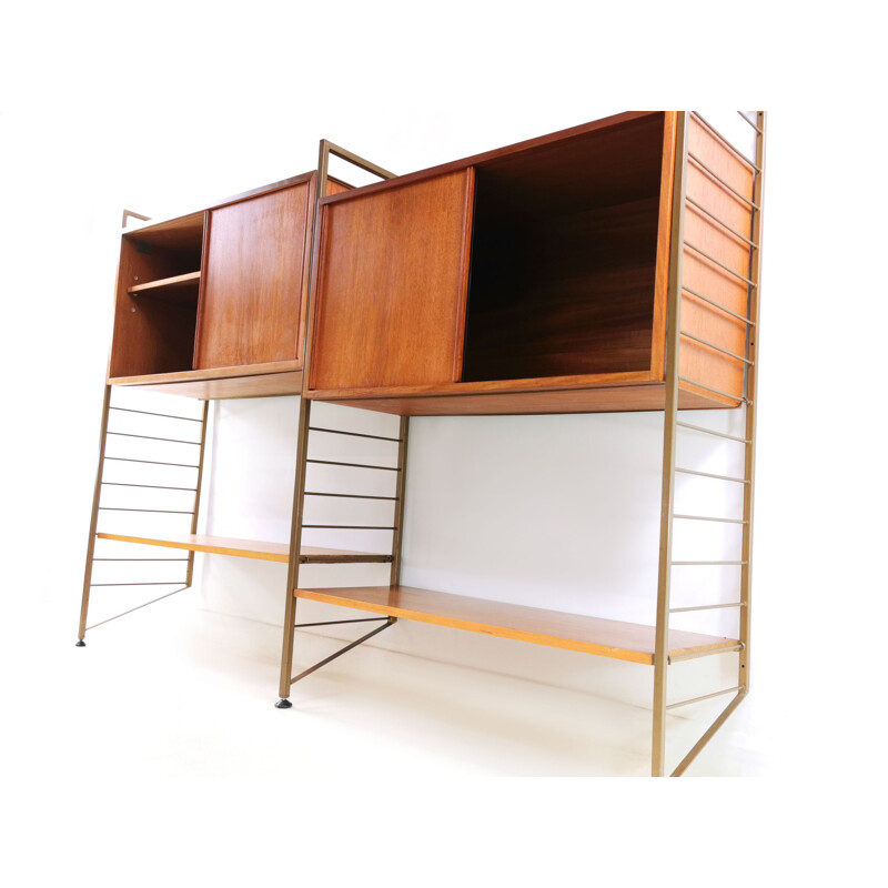 Vintage low teak Ladderax shelves, Robert Heal 1960