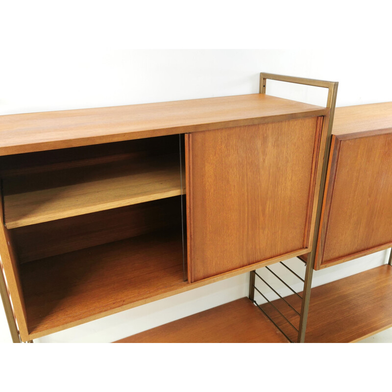 Vintage low teak Ladderax shelves, Robert Heal 1960