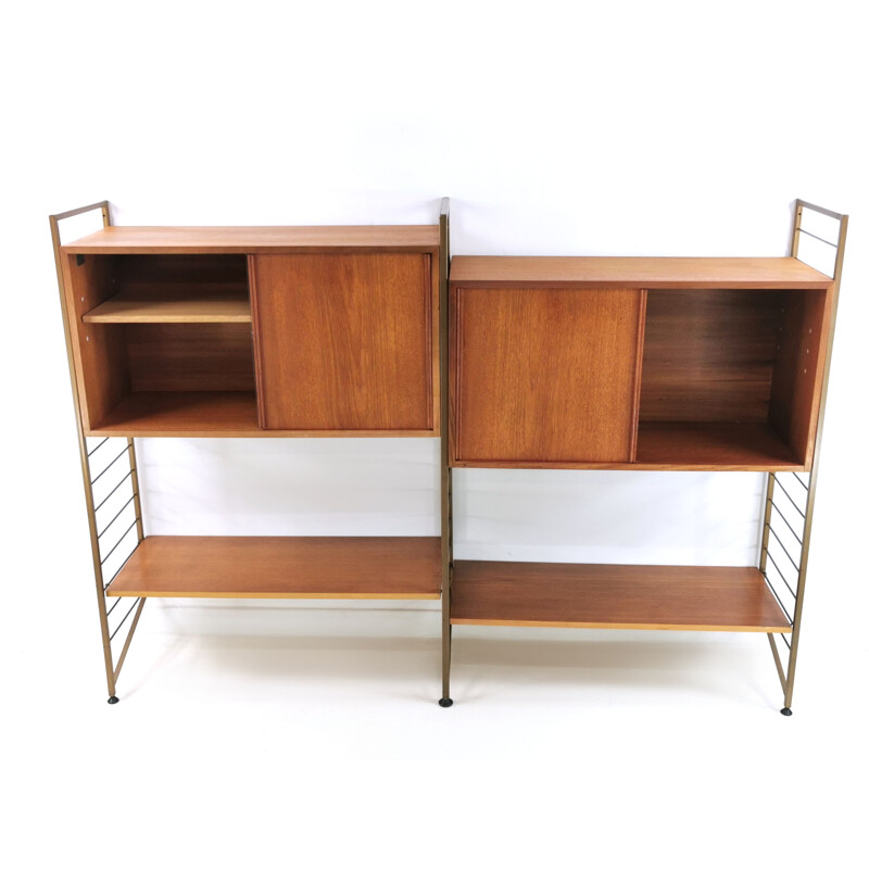 Vintage low teak Ladderax shelves, Robert Heal 1960