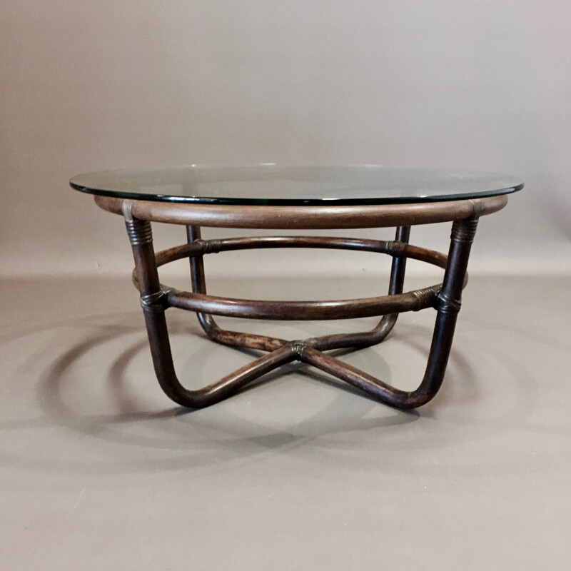 Set of glass and rattan coffee tables 1960s