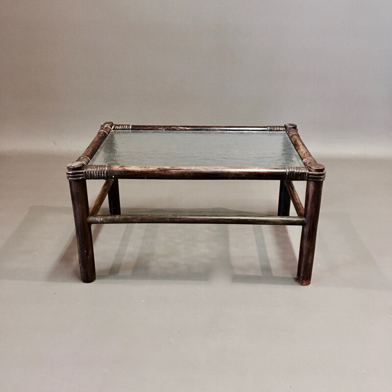 Set of glass and rattan coffee tables 1960s