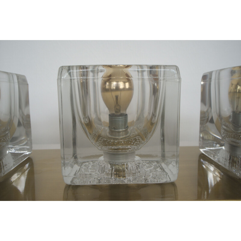 Vintage Wall Lampth 3 Ice Glass Ice Cube By Peill & Putzler Gold 1960s