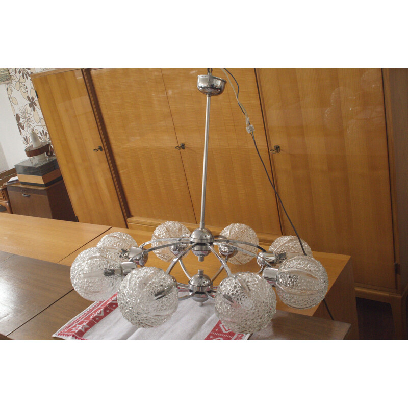 Vintage chandelier 8 glass spheres 1960s