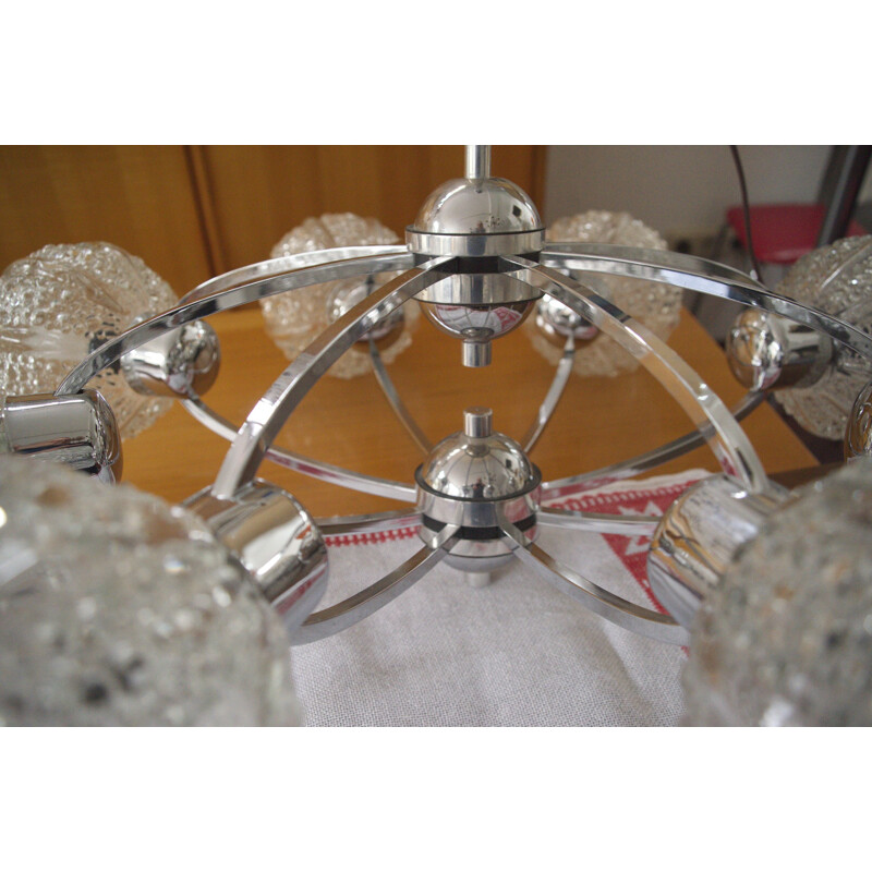 Vintage chandelier 8 glass spheres 1960s