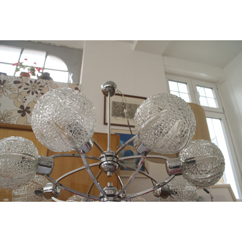 Vintage chandelier 8 glass spheres 1960s