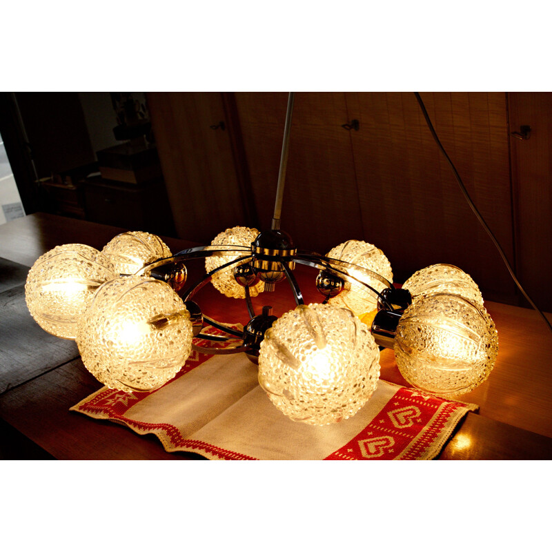 Vintage chandelier 8 glass spheres 1960s