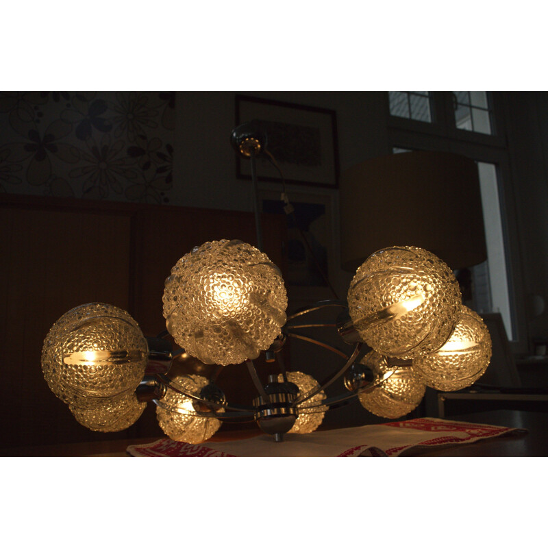 Vintage chandelier 8 glass spheres 1960s