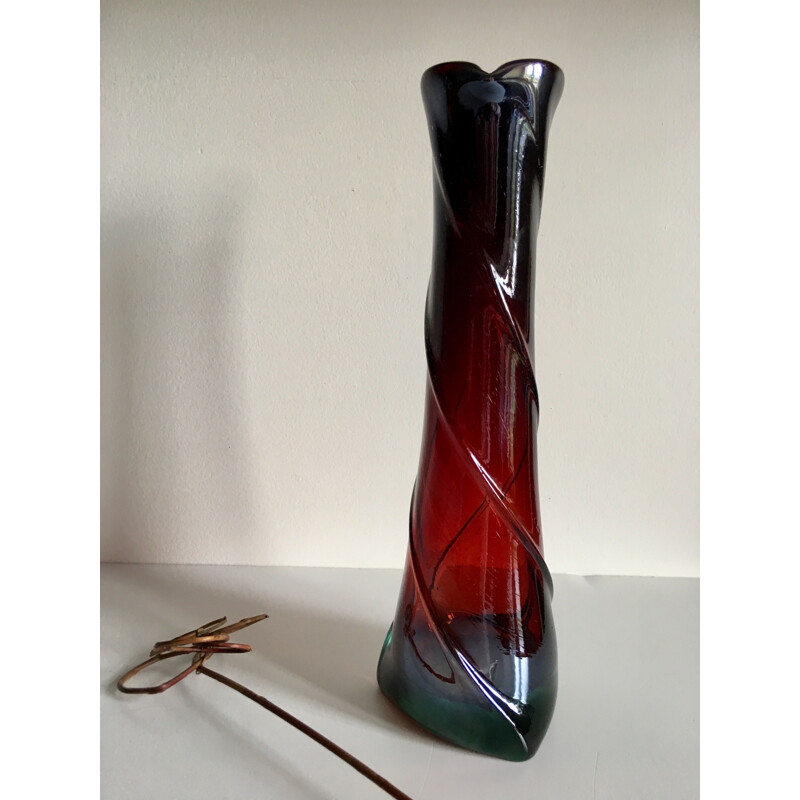 Vintage vase in coloured and iridescent blown glass 1930s