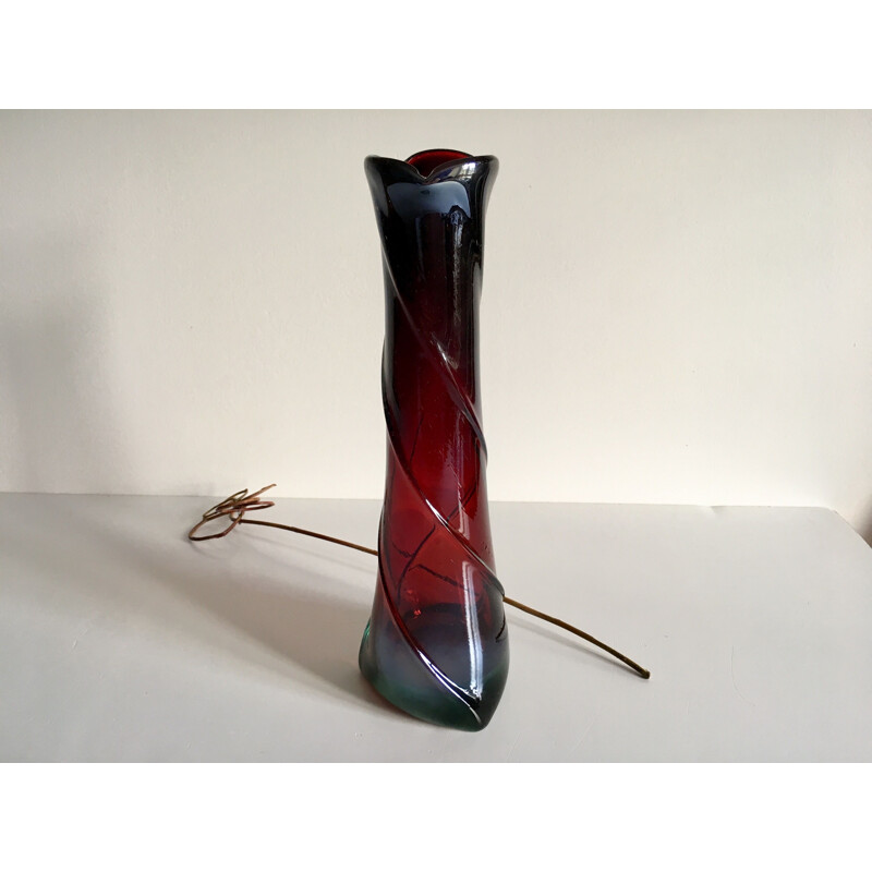 Vintage vase in coloured and iridescent blown glass 1930s