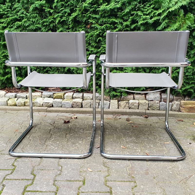 Pair of vintage leather and chrome cantilever chairs by Mart Stam