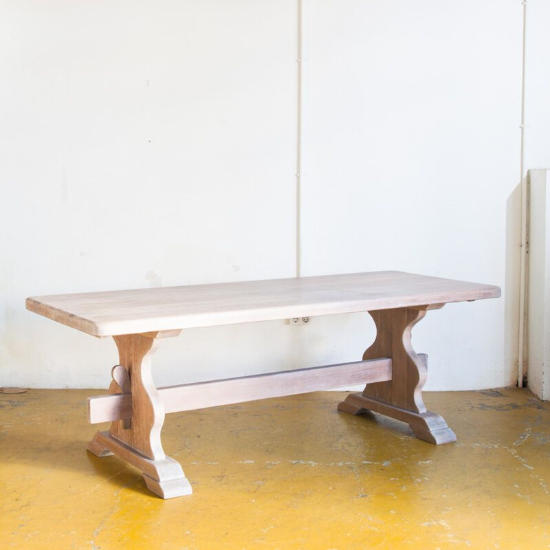 Vintage solid oak monastery table France 1960s